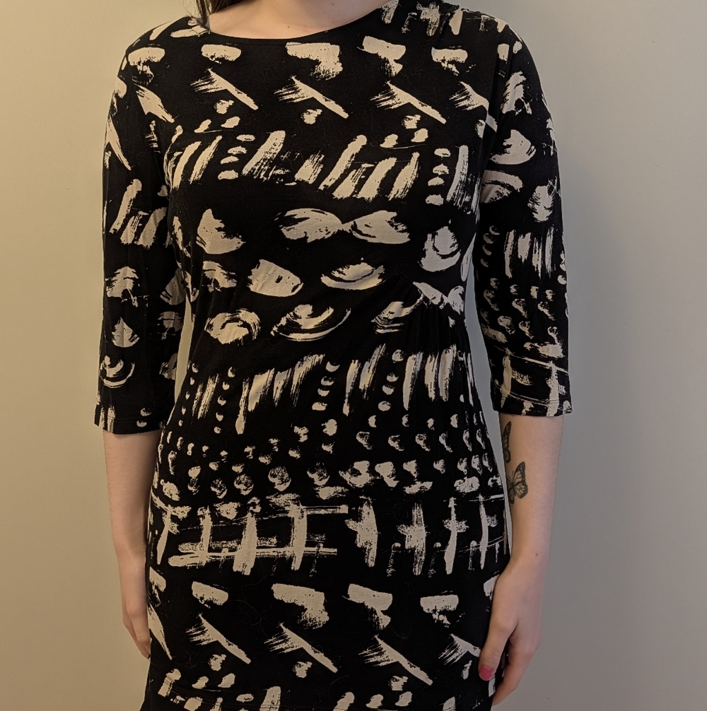 Next Black and Cream Abstract Bow-Accent Dress